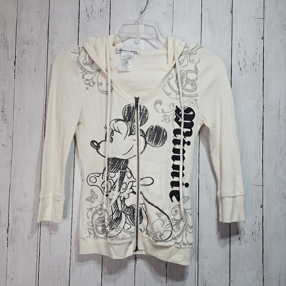 Disney Tops - Disney World Disneyland Ivory Minnie Graphic Full Zip Hooded Jacket Size XS.